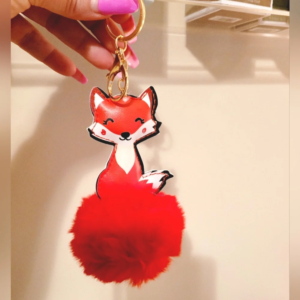 🌺Fox Fluffy Pom Pom Bag Charm Fox Keychain